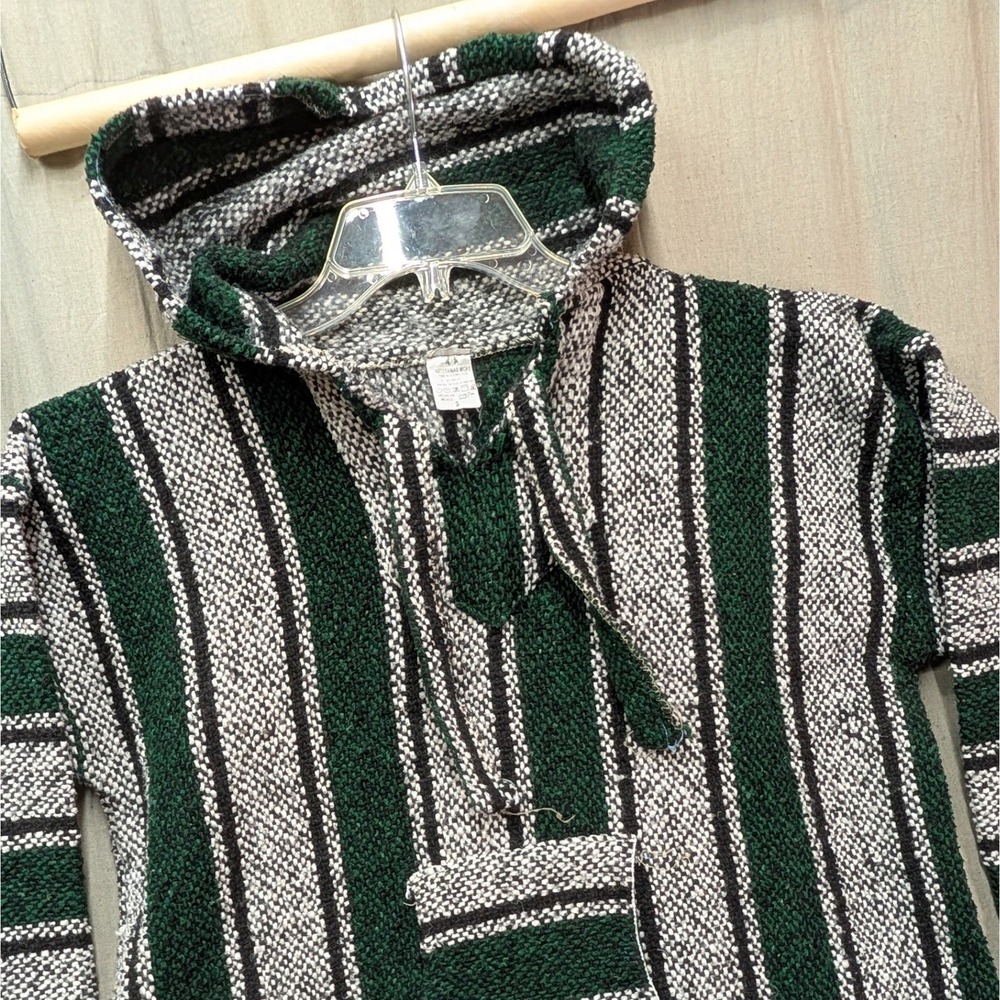 Artesanias Micke Mexican Baja Hoodie Green White Striped Drug Rug Small